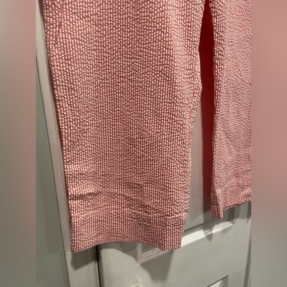Jones Studio Size 14 Pink White Stripe Seersucker Cotton Stretch Cropped Pants - Picture 4 of 11